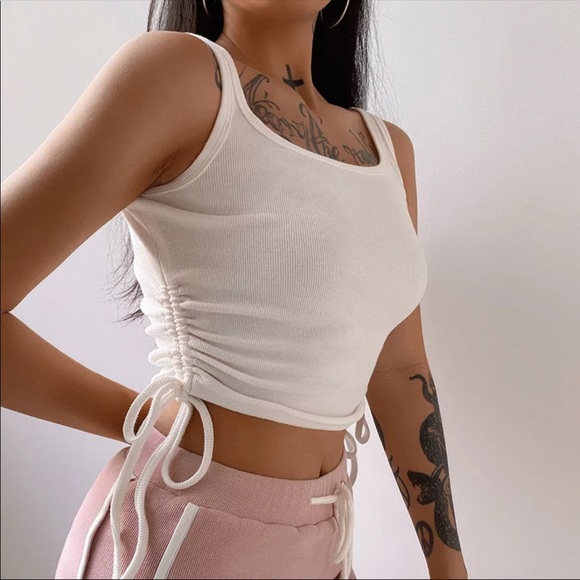 Tops - White Rouched Cropped Tank